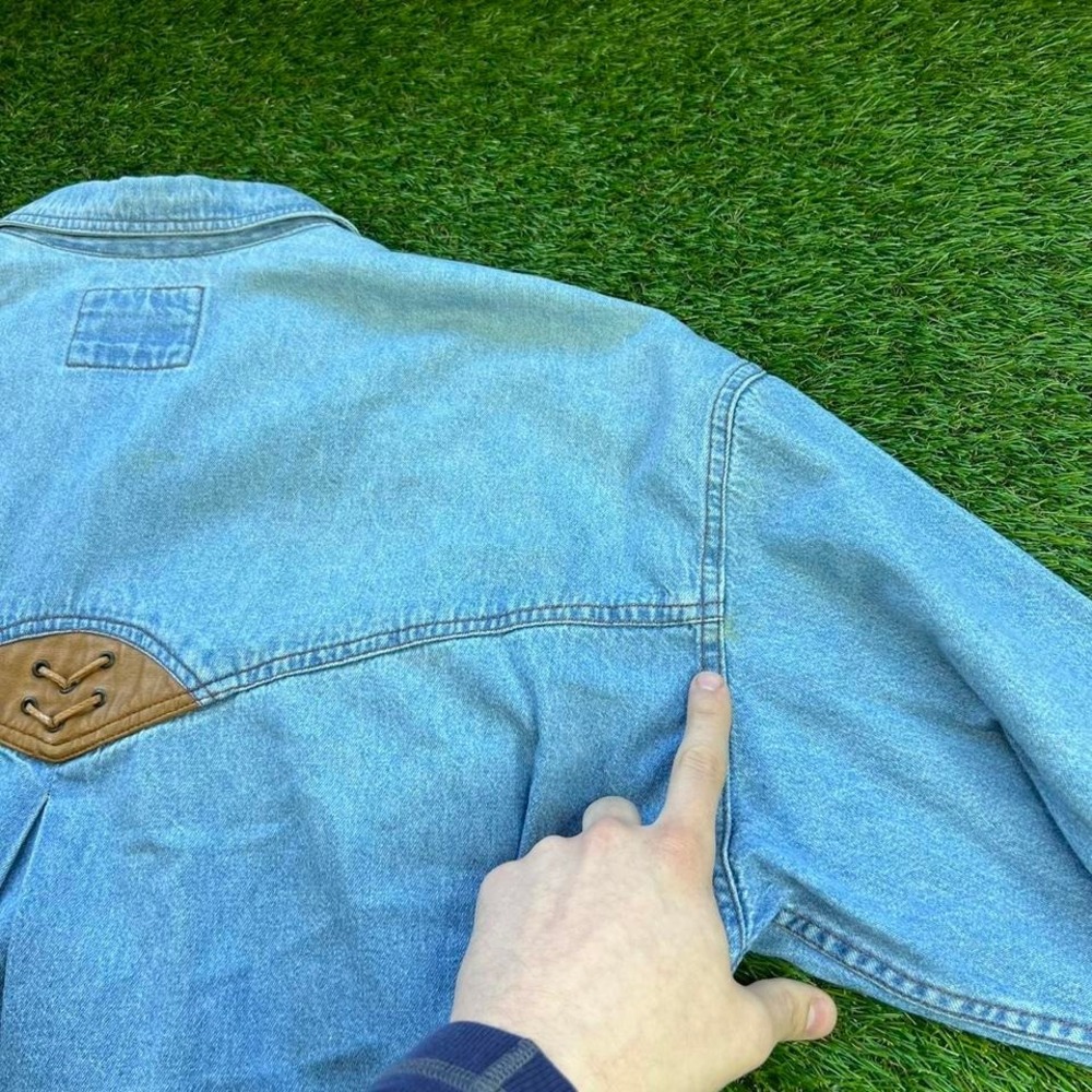 American Vintage Light Blue Denim Shirt with Tan Leather Yoke - Picture 8 of 8